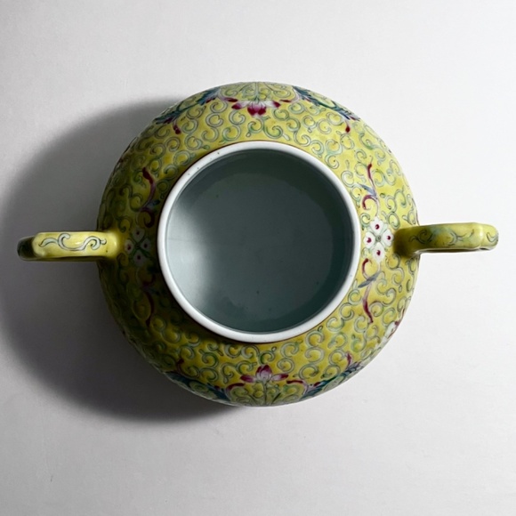 Antique FAMILLE JAUNE SUGAR BOWL Circa 1900 / Rare Chinese Treasure / Some Flaws - Picture 5 of 12